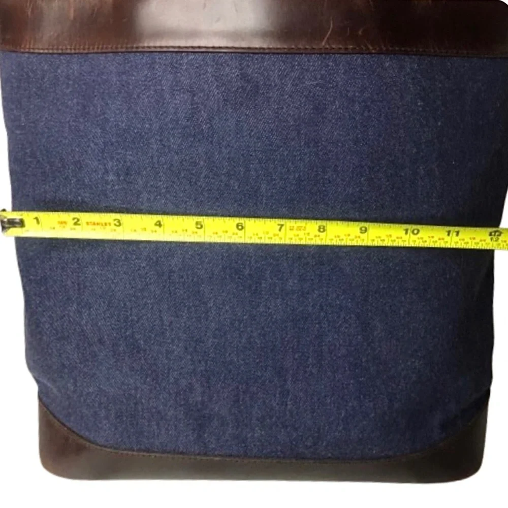 Vintage RALPH LAUREN Oversized Denim Tote Bag w Leather Braided Shoulder Straps